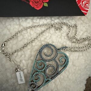 NWT Brighton Silver and Blue Swirl Heart Necklace